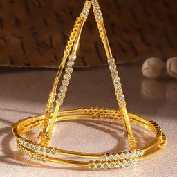 Rubans Set of 4, 22K Gold-Plated & Cubic Zirconia Studded Handcrafted Bangles-8