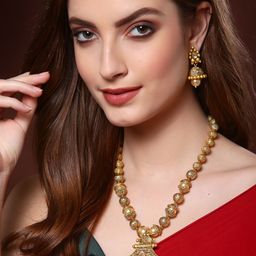 PANASH Gold-Toned & Off-White Gold-Plated Stone-Studded & Beaded Jewellery Set-9