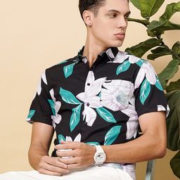 The Indian Garage Co Men Black Floral Regular Opaque Printed Casual Shirt-image-85