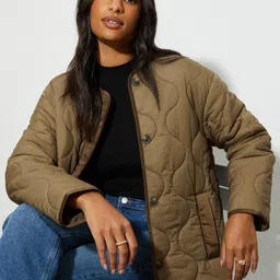 DOROTHY PERKINS Collarless Contrast Placket Longline Quilted Jacket-46