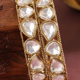 Rubans Set of 2 18K Mehandi Gold-Plated White Cubic Zirconia Studded Designer Bangles-2