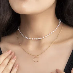 Rubans 18KT Gold-Plated Pearls Beaded and Circular Layered Necklace-image-85
