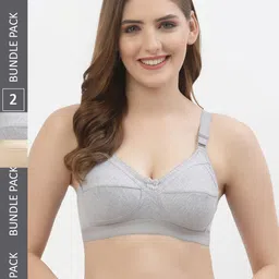 Floret Grey Melange & Beige Solid Non-Wired Non Padded Everyday Bra-14