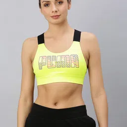 Puma Lime Green & Black Printed Feel It Non-Wired Lightly Padded Training Sports Bra-picture-12