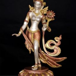 Exotic India Silver-Toned & Gold-Toned Tibetan Buddhist Standing Tara Idol Showpiece-image-95