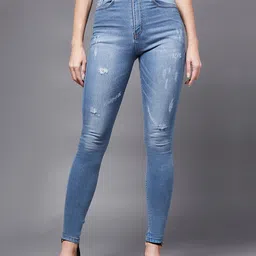 Miss Chase Women Blue Skinny Fit High-Rise Mildly Distressed Light Fade Stretchable Jeans-image-42