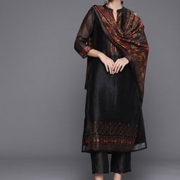 Varanga Women Printed Regular Chanderi Silk Kurta with Trousers & Dupatta-28