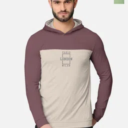 BULLMER Men Pack Of 2 Taupe & Light Green Front & Back Printed Hooded Sweatshirts-image-1