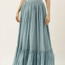 Ethnovog Women Made To Measure Blue Printed Georgette Tiered Maxi Skirt-image-77