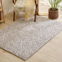 Home Centre Exotica Foliage Cloud Grey & Beige Floral Printed Jacquard Carpet-image-5