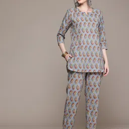 Readiprint Fashions Women Ethnic Motifs Printed Pure Cotton Kurti with Trousers-57