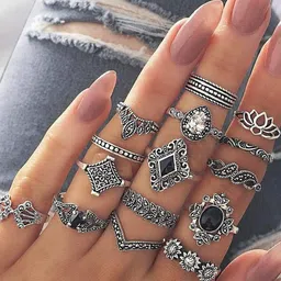 Shining Diva Fashion Set Of 15 Silver-Plated Crystal-Studded Hypoallergenic Finger Rings-image-21