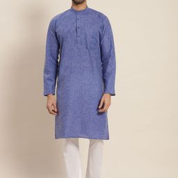 SOJANYA Men Blue Dobby Cotton-Linen Kurta-image-57