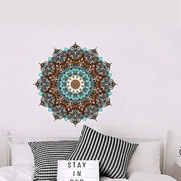 Jaamso Royals Brown & Blue Printed Mandala Art Design Self-Adhesive Wall Sticker-image-90