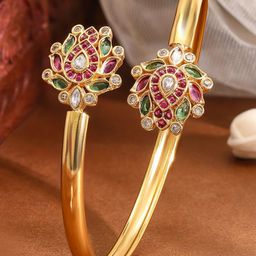 Rubans 18K Gold-Plated Ruby Kundan Studded Openable Bangle-12