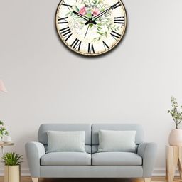 OLIVE TREE Cream-Coloured & Green Printed Wooden Round Shaped Contemporary Wall Clock-2