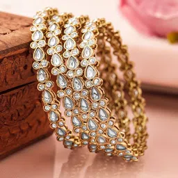 Rubans Set of 4 18K Mehandi Gold-Plated Kundan & Cubic Zirconia Studded Designer Bangles-18