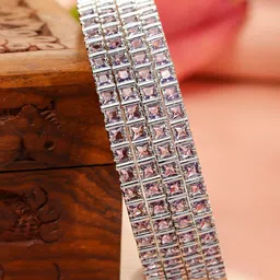 Rubans Set of 4 Rhodium-Plated Lavender Cubic Zirconia Studded Handcrafted Premium Bangles-image-87