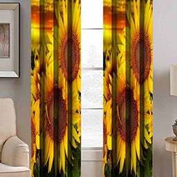 BELLA TRUE Green & Yellow Set of 2 Floral Room Darkening Window Curtain-17