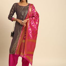 Rajnandini Navy Blue & Pink Silk Blend Unstitched Dress Material-image-17