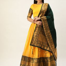 Fabcartz Zari Woven Design Semi-Stitched Lehenga & Unstitched Blouse With Dupatta-49