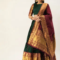Fabcartz Zari Woven Design Semi-Stitched Lehenga & Unstitched Blouse With Dupatta-image-25