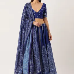 LOOKNBOOK ART Blue Printed Semi-Stitched Lehenga & Unstitched Blouse With Dupatta-picture-32