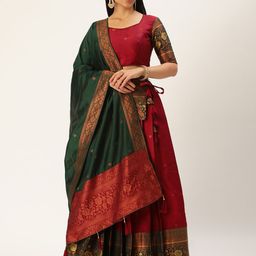 Fabcartz Woven Design Zari Semi-Stitched Lehenga & Unstitched Blouse With Dupatta-picture-40
