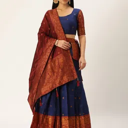 Fabcartz Woven Design Zari Semi-Stitched Lehenga & Unstitched Blouse With Dupatta-picture-17