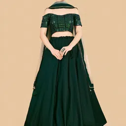 Fusionic Green Embroidered Semi-Stitched Lehenga & Unstitched Blouse With Dupatta-image-63