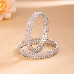 Yellow Chimes Set Of 2 Rhodium-Plated American Diamond-Studded Bangles-12
