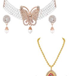 ASMITTA JEWELLERY Set Of 2 Rose Gold-Gold Plated Stone-Studded & Beaded Jewellery Set-34