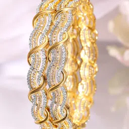 Rubans Set of 2 Rhodium & 18K Gold-Plated Cubic Zirconia Studded Premium Bangles-image-75