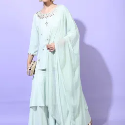 Vishudh Women Geometric Viscose Rayon Kurta with Trouser and Dupatta-58