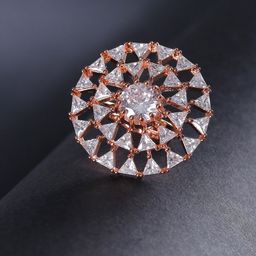 Priyaasi Rose Gold-Plated AD Studded Circular Handcrafted Adjustable Finger Ring-image-32