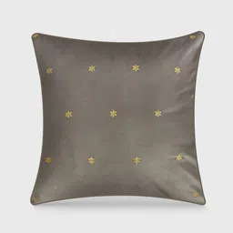 Mirooh Grey & Gold Toned Floral Embroidered Velvet Pre-Filled Cushion-18