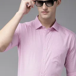 Park Avenue Men Pink Slim Fit Grid Tattersall Checks Checked Formal Shirt-image-68