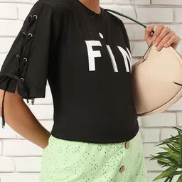 DressBerry Elevated MonoBasic Lace-Up Flared Sleeves Printed Tee-image-86
