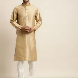 SOJANYA Men Golden and White Solid Regular Kurta with Churidar-picture-53