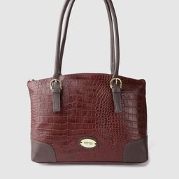 Hidesign Maroon Handcrafted Croc Textured Leather Structured Shoulder Bag-18