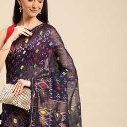 DESH BIDESH Woven Design Ethnic Motifs Zari Pure Cotton Jamdani Saree-picture-36