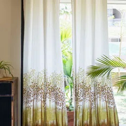 URBAN SPACE White & Brown 2 Pieces Floral Printed Cotton Window Curtains-image-27