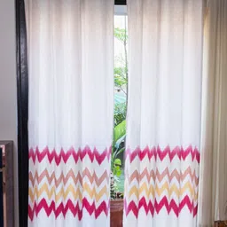 URBAN SPACE White & Red 2 Pieces Abstract Printed Cotton Window Curtains-56