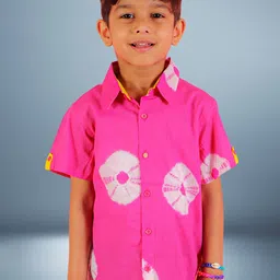 LIL DRAMA Boys Tie And Dye Spread Collar Short Sleeves Standard Cotton Casual Shirt-image-74
