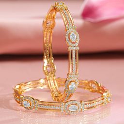 Rubans Set of 2, 22K Gold-Plated White Cubic Zirconia Studded Handcrafted Bangles image 4
