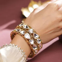 Rubans Set of 2 18K Mehandi Gold-Plated White Cubic Zirconia Studded Designer Bangles image 4