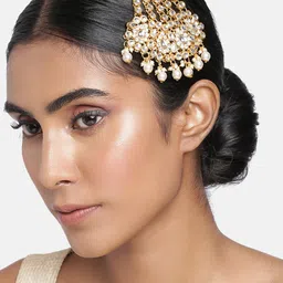 I Jewels Women Gold-Plated & White Kundan Pearl Studded & Beaded Jhumar Passa-38