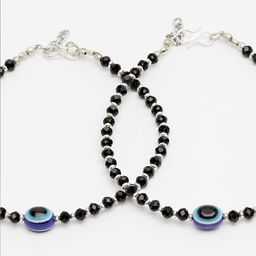 Sanjog Set Of 2 Oxidised German Silver-Plated Beaded Evil Eye Anklets image 5