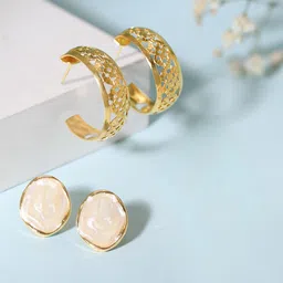 Tokyo Talkies X Rubans Gold Plated Handcrafted Set Of 2 Stud And Hoop Earrings-24