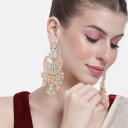Peora Women Gold-Plated Kundan Studded Crescent Shaped Chandbalis Earrings-image-15